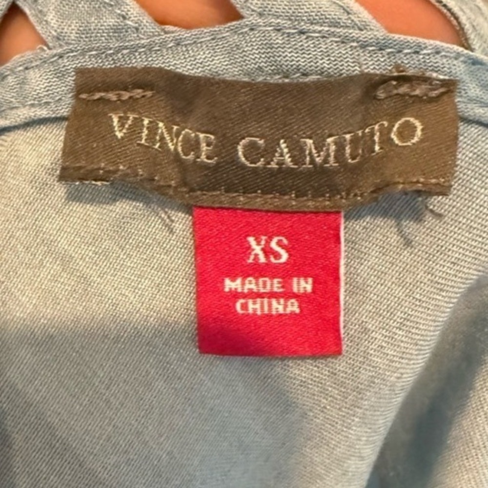 Vince Camuto Light Blue Chambray Wide Leg Jumpsuit Cage Neck XS - Picture 3 of 4
